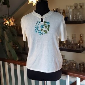 Vintage Hearts of Palm Womans Knit And Embrodery Top